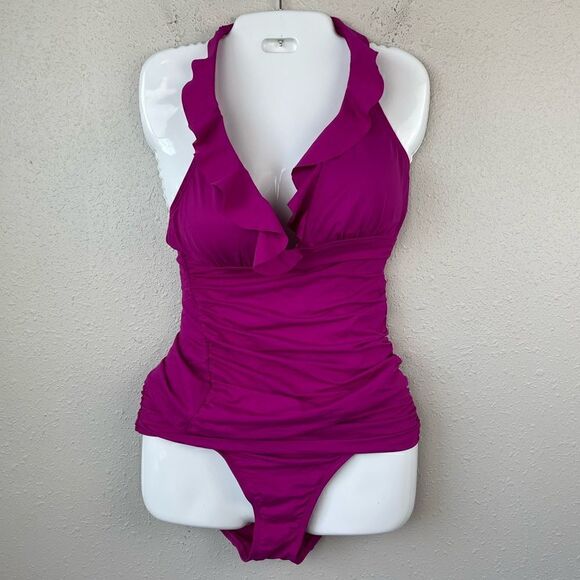 NWT Lauren Ralph Lauren Magenta Two-Piece Swimsuit Sizes 6 or 10 - Picture 1 of 7